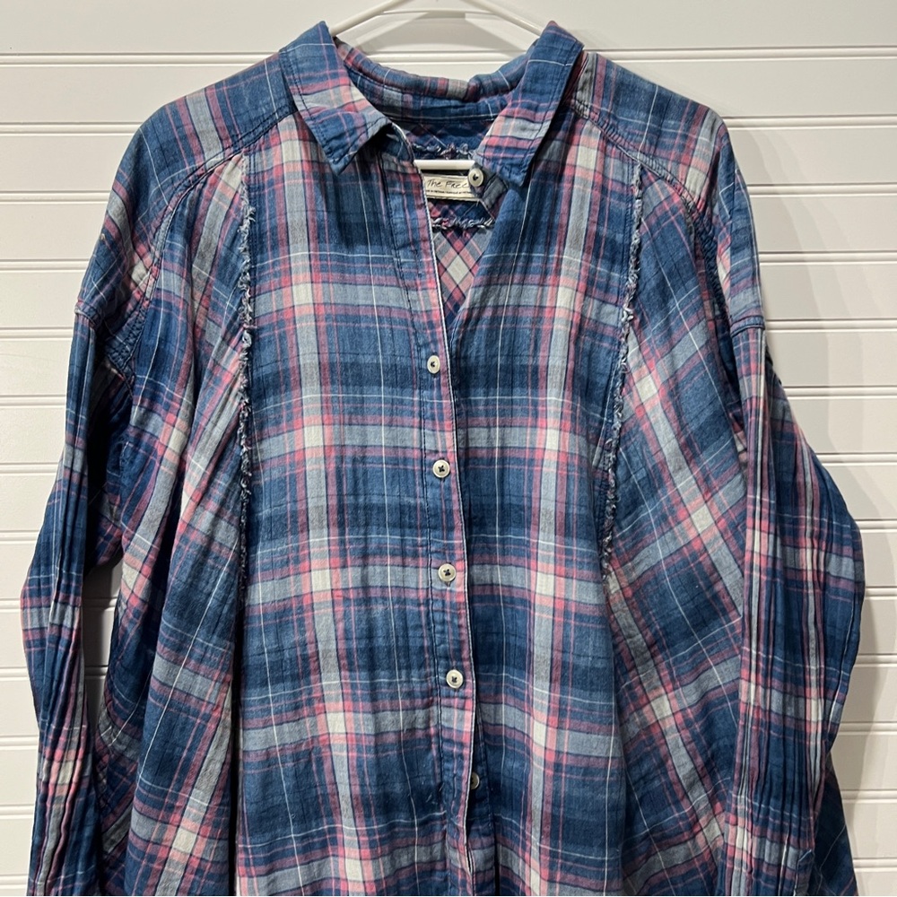 Free People Seeking Starlight Plaid Shirt Sz L - Picture 5 of 11
